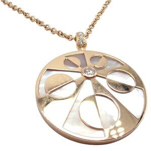 Rare! Bvlgari Bulgari Intarsio 18k Rose Gold Diamond Mother of Pearl Necklace